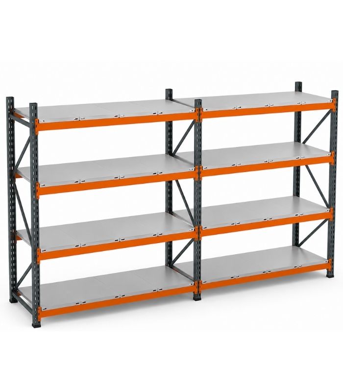 4 Katlı 2'li Double Hafif Rack Raf Sistemi | Çelik Depo Rafı | 300-350 Kg Taşıma Kapasiteli Depolama Rafı