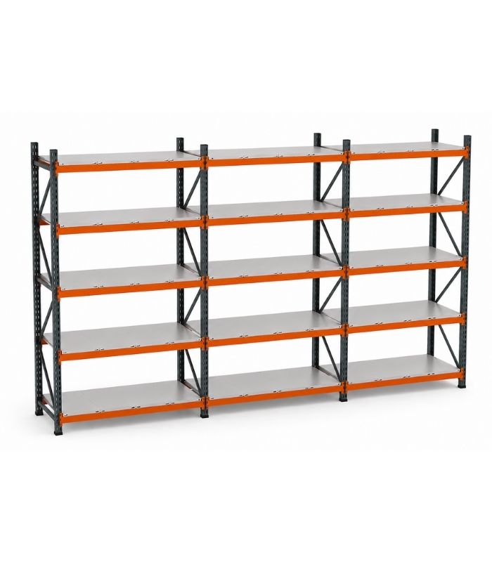5 Katlı 3'lü Hafif Rack Raf Sistemi | Çelik Depo Rafı | 300-350 Kg Taşıma Kapasiteli Depolama Rafı