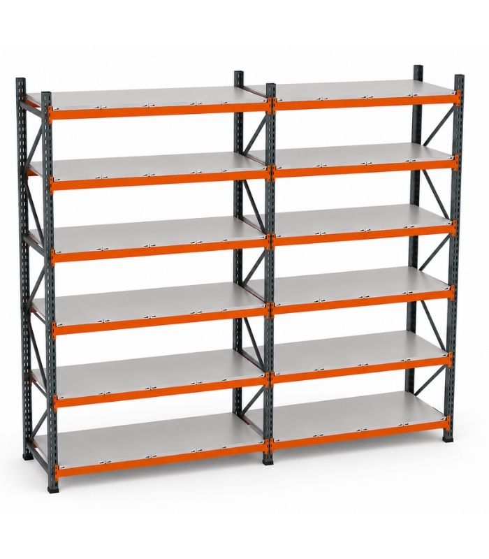 6 Katlı 2'li Double Hafif Rack Raf Sistemi | Çelik Depo Rafı | 300-350 Kg Taşıma Kapasiteli Depolama Rafı