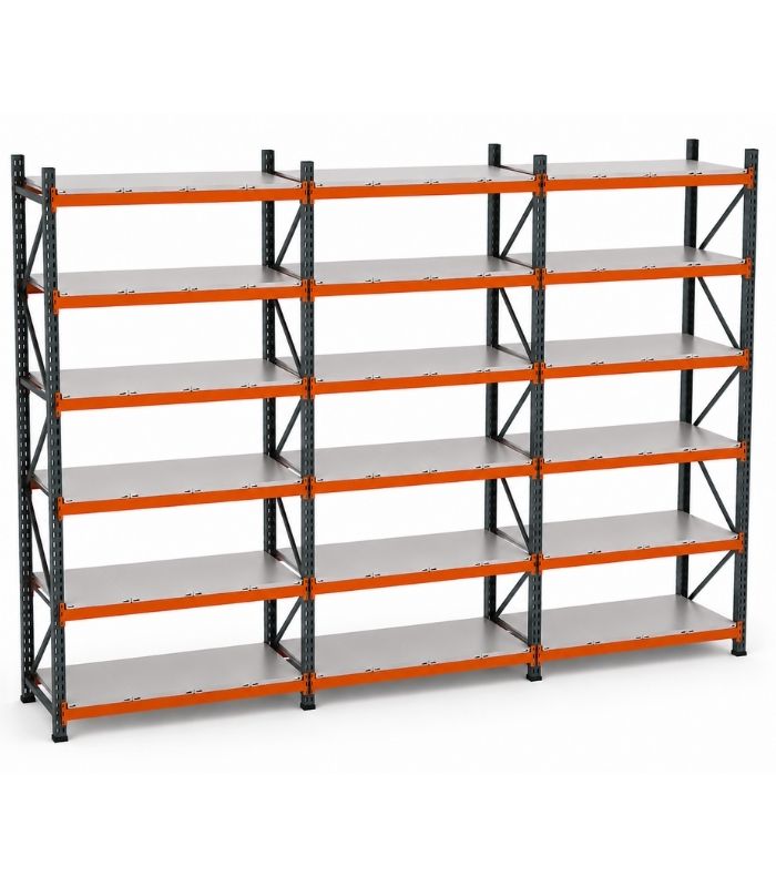 6 Katlı 3'lü Hafif Rack Raf Sistemi | Çelik Depo Rafı | 300-350 Kg Taşıma Kapasiteli Depolama Rafı