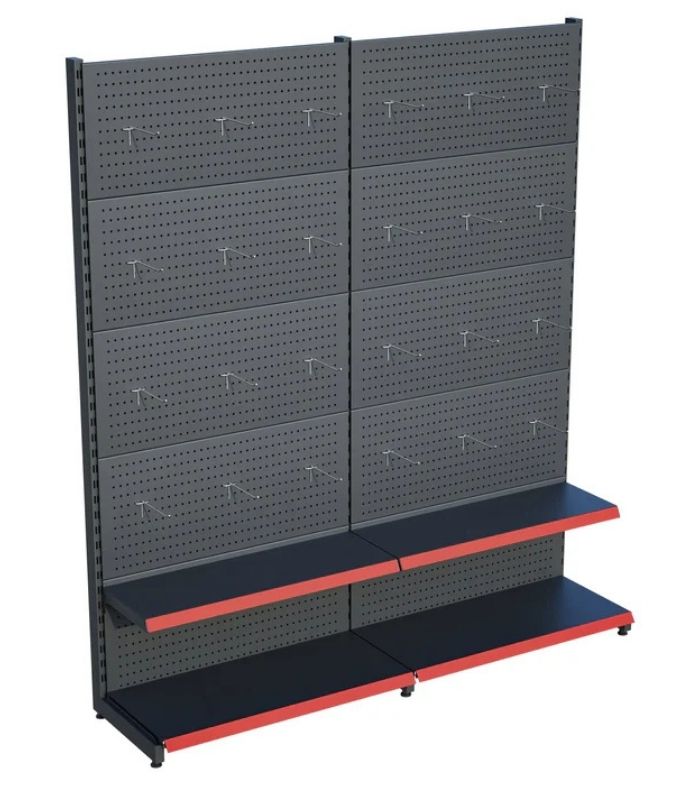 Antrasit Metal 2 Katlı 2'li Birleşik Market Raf Sistemi | Mağaza Rafı ve Market Teşhir Rafı – G180 x Y220 cm