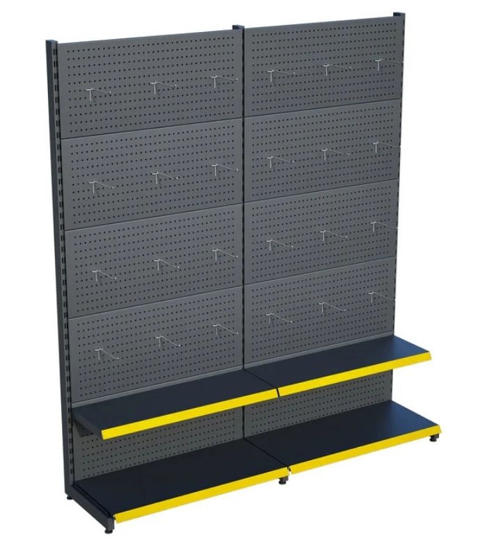 Antrasit Metal 2 Katlı 2'li Birleşik Market Raf Sistemi | Mağaza Rafı ve Market Teşhir Rafı – G180 x Y220 cm