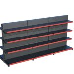 Antrasit Siyah Metal 4 Katlı 3'lü Birleşik Market Raf Sistemi | Çift Taraflı Mağaza Rafı ve Market Teşhir Rafı – G270 x Y140 cm