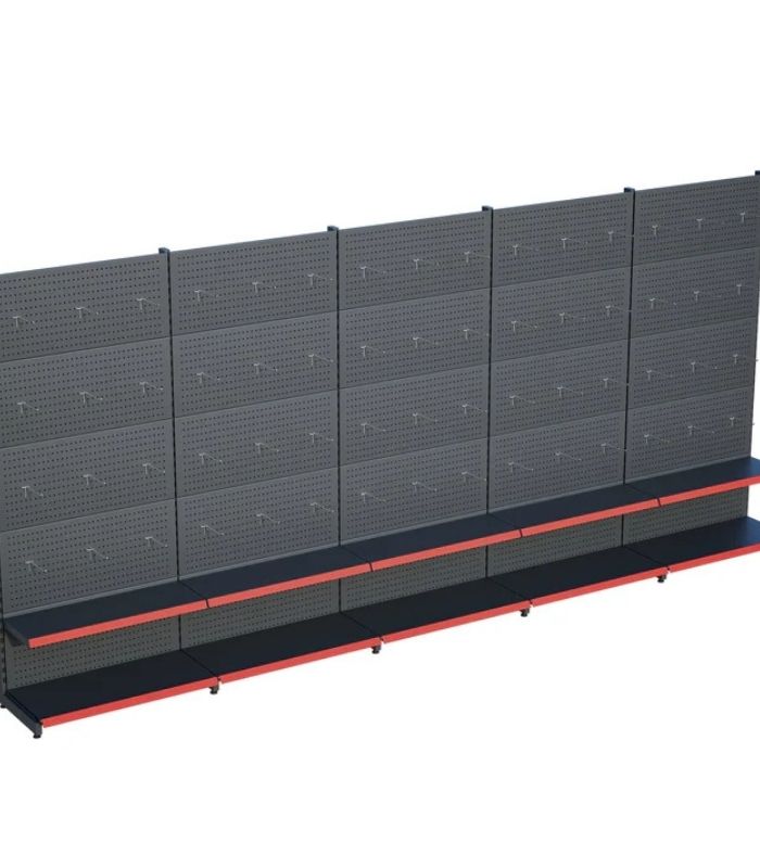 Antrasit Siyah Metal 2 Katlı 4'lü Birleşik Market Raf Sistemi | Mağaza Rafı ve Market Teşhir Rafı – G360 x Y220 cm