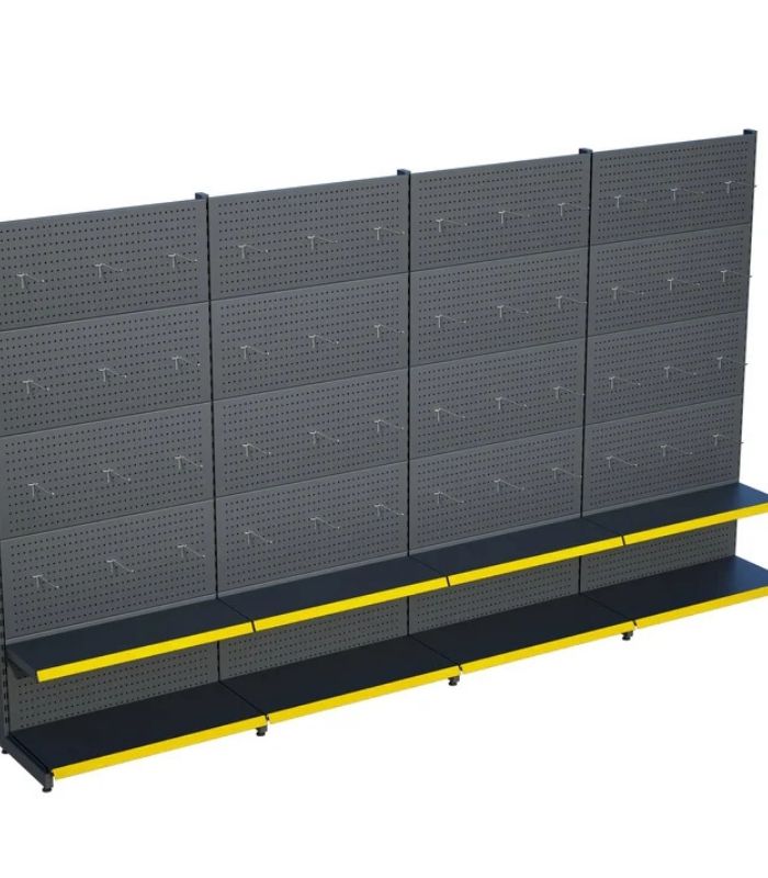 Antrasit Siyah Metal 2 Katlı 4'lü Birleşik Market Raf Sistemi | Mağaza Rafı ve Market Teşhir Rafı – G360 x Y220 cm