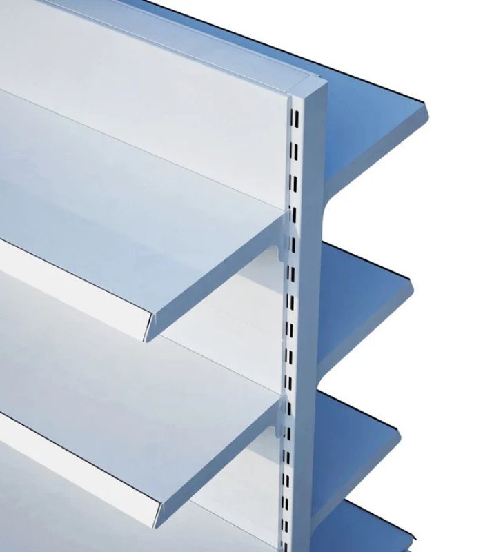 Beyaz Metal 4 Katlı 5'li Birleşik Market Raf Sistemi | Çift Taraflı Mağaza Rafı ve Market Teşhir Rafı – G450 x Y140 cm