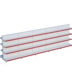 Beyaz Metal 4 Katlı 5'li Birleşik Market Raf Sistemi | Çift Taraflı Mağaza Rafı ve Market Teşhir Rafı – G450 x Y140 cm