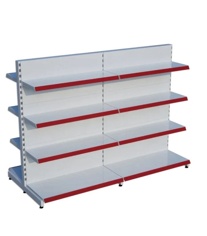 Beyaz Metal 4 Katlı 2'li Birleşik Market Raf Sistemi | Çift Taraflı Mağaza Rafı ve Market Teşhir Rafı – G180 x Y140 cm