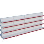 Beyaz Metal 4 Katlı 4'lü Birleşik Market Raf Sistemi | Çift Taraflı Mağaza Rafı ve Market Teşhir Rafı – G360 x Y140 cm