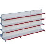 Beyaz Metal 4 Katlı 3'lü Birleşik Market Raf Sistemi | Çift Yönlü Mağaza Rafı ve Market Teşhir Rafı – G270 x Y140 cm