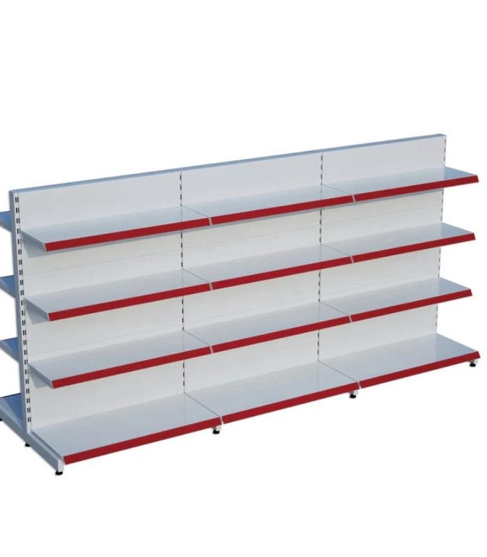 Beyaz Metal 4 Katlı 3'lü Birleşik Market Raf Sistemi | Çift Yönlü Mağaza Rafı ve Market Teşhir Rafı – G270 x Y140 cm