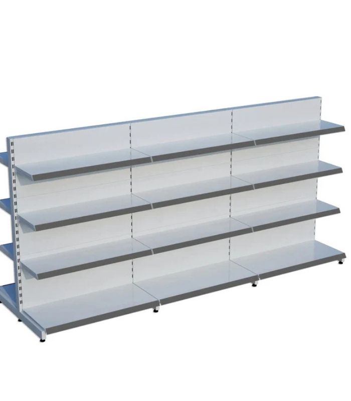 Beyaz Metal 4 Katlı 3'lü Birleşik Market Raf Sistemi | Çift Yönlü Mağaza Rafı ve Market Teşhir Rafı – G270 x Y140 cm