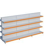Beyaz Metal 4 Katlı 3'lü Birleşik Market Raf Sistemi | Çift Yönlü Mağaza Rafı ve Market Teşhir Rafı – G270 x Y140 cm