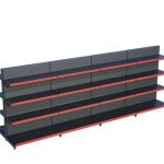 Antrasit Siyah Metal 4 Katlı 4'lü Birleşik Market Raf Sistemi | Çift Taraflı Mağaza Rafı ve Market Teşhir Rafı – G360 x Y140 cm