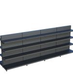 Antrasit Siyah Metal 4 Katlı 4'lü Birleşik Market Raf Sistemi | Çift Taraflı Mağaza Rafı ve Market Teşhir Rafı – G360 x Y140 cm