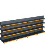 Antrasit Siyah Metal 4 Katlı 4'lü Birleşik Market Raf Sistemi | Çift Taraflı Mağaza Rafı ve Market Teşhir Rafı – G360 x Y140 cm