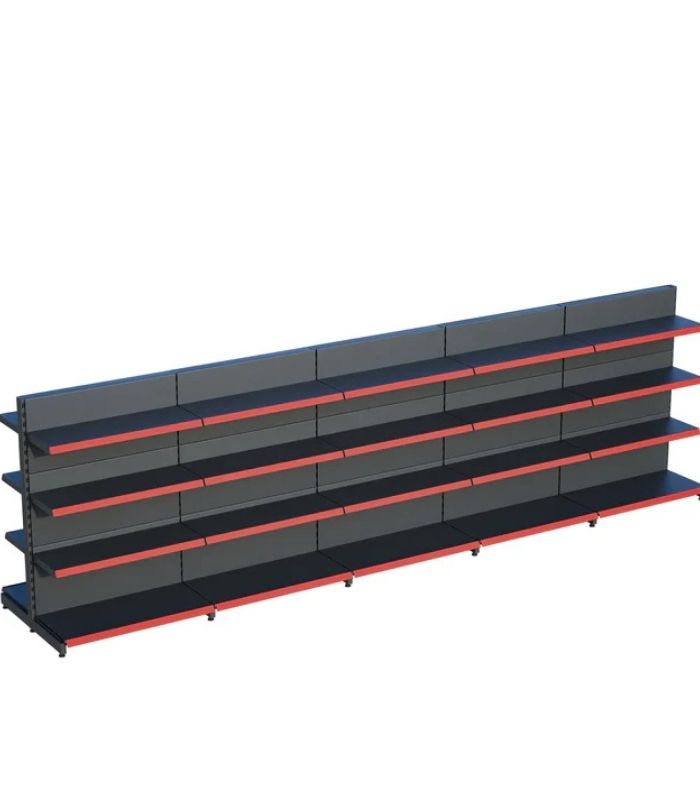 Antrasit Siyah Metal 4 Katlı 5'li Birleşik Market Raf Sistemi | Mağaza Rafı ve Market Teşhir Rafı – G450 x Y140 cm