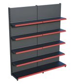 Antrasit Siyah Metal 5 Katlı 2'li Birleşik Market Raf Sistemi | Mağaza Rafı ve Market Teşhir Rafı Kırmızı– G180 x Y220 cm
