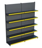 Antrasit Siyah Metal 5 Katlı 2'li Birleşik Market Raf Sistemi | Mağaza Rafı ve Market Teşhir Rafı Sarı– G180 x Y220 cm