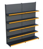 Antrasit Siyah Metal 5 Katlı 2'li Birleşik Market Raf Sistemi | Mağaza Rafı ve Market Teşhir Rafı Turuncu – G180 x Y220 cm