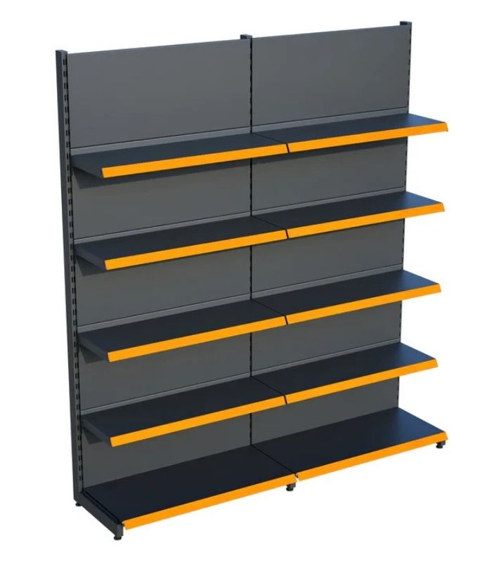 Antrasit Siyah Metal 5 Katlı 2'li Birleşik Market Raf Sistemi | Mağaza Rafı ve Market Teşhir Rafı Turuncu – G180 x Y220 cm