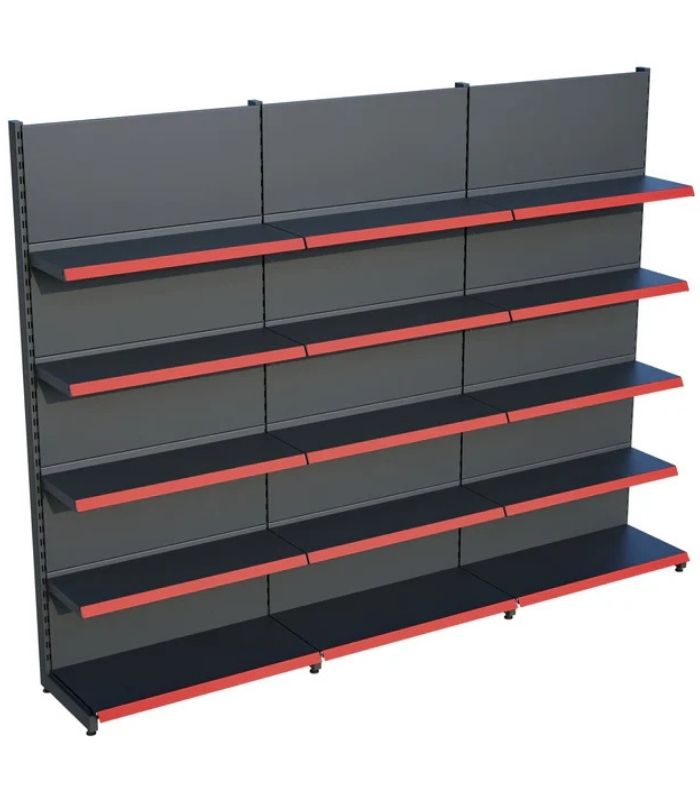 Antrasit Siyah Metal 5 Katlı 3'lü Birleşik Market Raf Sistemi | Mağaza Rafı ve Market Teşhir Rafı – G270 x Y220 cm
