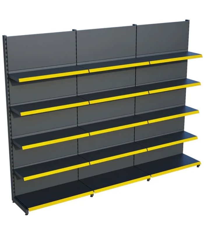Antrasit Siyah Metal 5 Katlı 3'lü Birleşik Market Raf Sistemi | Mağaza Rafı ve Market Teşhir Rafı – G270 x Y220 cm