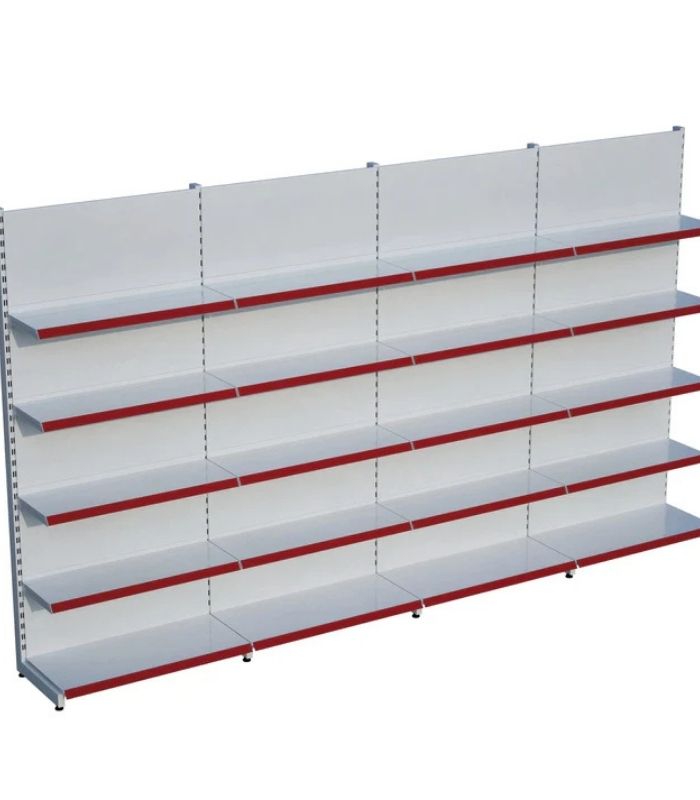 Beyaz Metal 5 Katlı 4'lü Birleşik Market Raf Sistemi | Mağaza Rafı ve Market Teşhir Rafı – G360 x Y220 cm