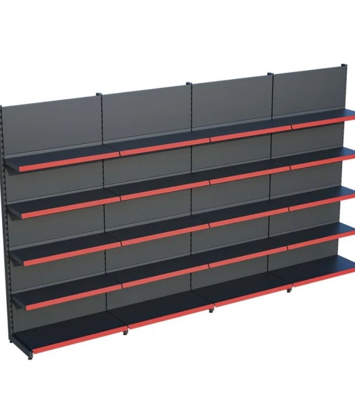 Antrasit Siyah Metal 5 Katlı 4'lü Birleşik Market Raf Sistemi | Mağaza Rafı ve Market Teşhir Rafı – G360 x Y220 cm
