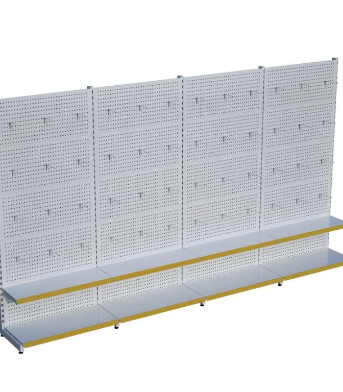 Beyaz Metal 2 Katlı 4'lü Birleşik Market Raf Sistemi | Mağaza Rafı Gondol Raf Sistemi – G360 x Y220 cm
